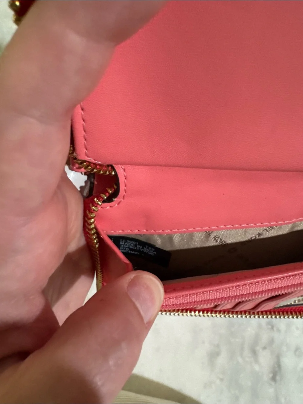 Michael Kors Coral Signature Zip Wristlet Wallet with Gold Hardware w Pockets